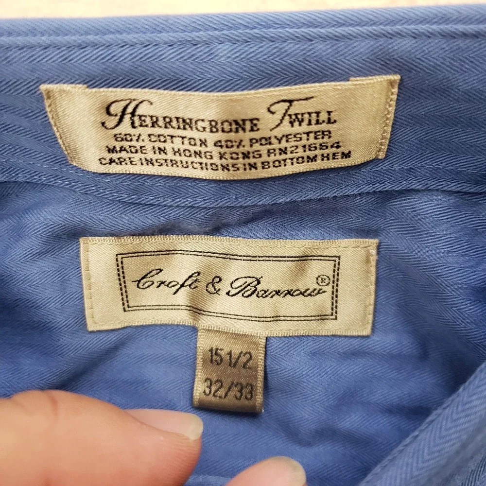 Croft & Barrow‎ Shirt Mens 15.5 Blue Herringbone Twill Button Up Long Sleeve
